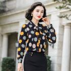 Long-sleeve Tie-neck Blouse / Fitted Skirt / Set