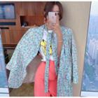 Floral Loose-fit Blazer / Plain Slim-fit Skirt