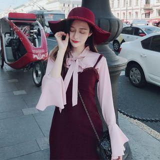 Bell-sleeve Tie-neck Chiffon Blouse