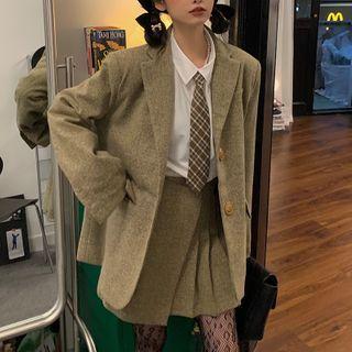 Button-up Coat / Pleated Skirt / Shirt