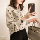Dotted Bow Accent Chiffon Blouse