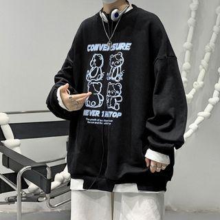 Bear Print Mock Two Piece Oversized Sweatshirt
