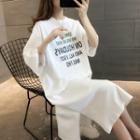 Lettering Slit Midi T-shirt Dress