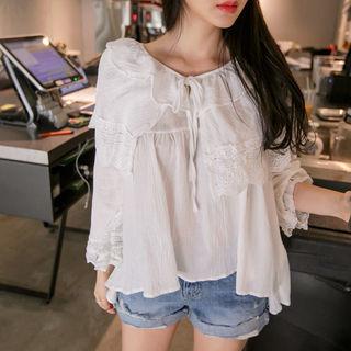 Tie-neck Tiered Eyelet Lace Blouse