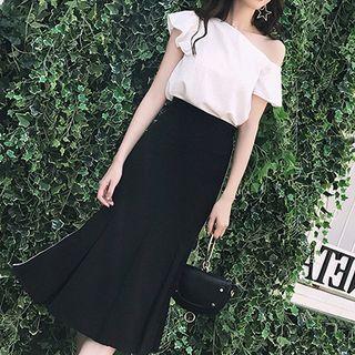 Set: One-shoulder Top + Midi A-line Skirt