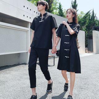 Couple Matching Short-sleeve Cheongsam Top / Pants / Short-sleeve A-line Dress
