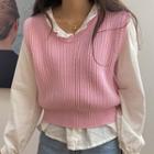 Ribbed Knit Sweater Vest Pink - One Size