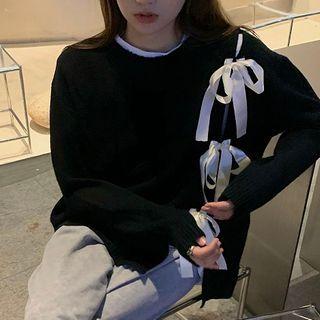 Bow-accent Sweater Black - One Size