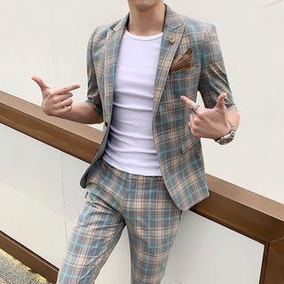 Short-sleeve Plaid Blazer / Dress Pants
