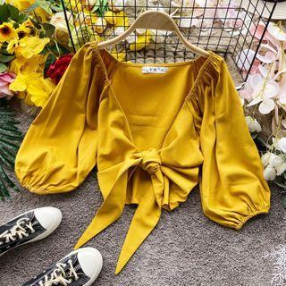 Balloon-sleeve Tie-front Chiffon Blouse