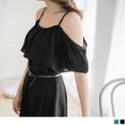 Layered Ruffle Trapeze Off Shoulder Chiffon Dress