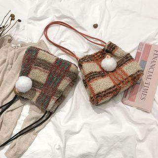 Faux Shearling Plaid Bobble Crossbody Bag