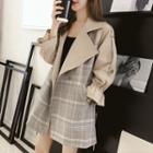 Puff-sleeve Plaid Panel Trench Coat