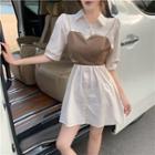 Set: Short-sleeve Mini A-line Shirt Dress + Camisole Top
