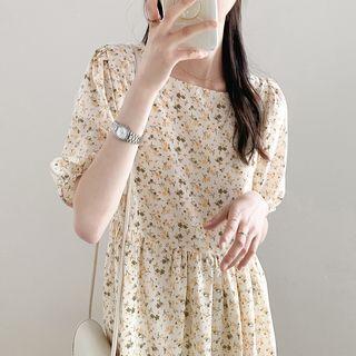 Square-neck Floral Pleated A-line Skirt As Shown In Figure - One Size