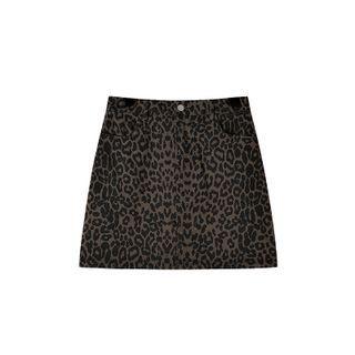 High Waist Skinny Leopard Denim Mini Skirt