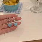 Heart Glaze Dangle Earring 1 Pair - Silver & Blue - One Size