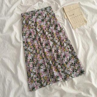 High-waist Floral Printed A-line Midi Skirt