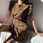 Leopard Print Short-sleeve A-line Dress Leopard - One Size