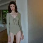 Long-sleeve Tie-front Swimsuit