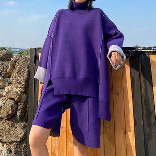 Set: High Neck Asymmetrical Sweater + Shorts