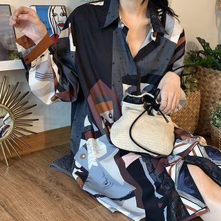 Geometric Long-sleeve Loose-fit Shirt As Figure - One Size