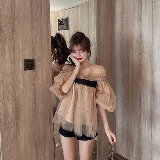 Puff-sleeve Chiffon Blouse Blouse - Coffee - One Size