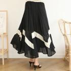 Band-waist Contrast-trim Pleated Skirt