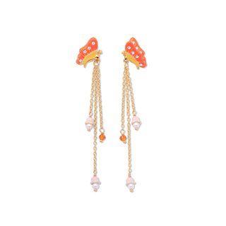 Fashion And Elegant Plated Gold Enamel Red Butterfly Cubic Zirconia Tassel Earrings Golden - One Size