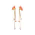 Fashion And Elegant Plated Gold Enamel Red Butterfly Cubic Zirconia Tassel Earrings Golden - One Size