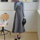 Turtleneck Long-sleeve T-shirt / Plain Midi A-line Pinafore Dress