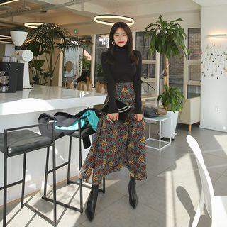 Floral Chiffon A-line Long Skirt