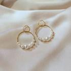 Faux Pearl Alloy Hoop Dangle Earring 1 Pair - White Pearl - Gold - One Size