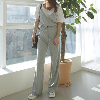 Spaghetti-strap Drawstring-waist Wrap-front Jumpsuit