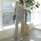Spaghetti-strap Drawstring-waist Wrap-front Jumpsuit