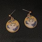 Cat Print Resin Dangle Earring 1 Pair - S925 Silver Needle - Blue & Gold - One Size