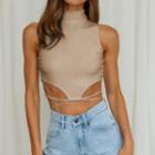 Sleeveless Mock-neck Open-back Crop Top