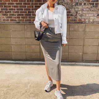 High-waist Twist-front Slit-side Skirt