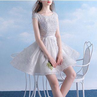 Lace Appliqu  Cap Sleeve Mini Prom Dress