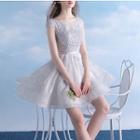 Lace Appliqu  Cap Sleeve Mini Prom Dress