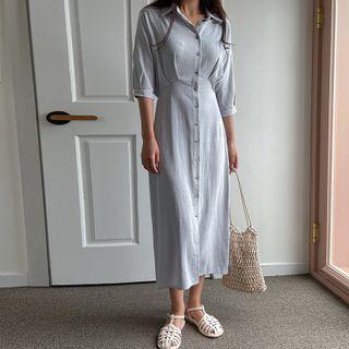 Pintuck-waist Tie Back Shirtdress