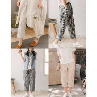 Gingham Cropped Baggy-fit Pants