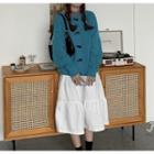 Long-sleeve Plain Knit Cardigan / Layer Midi Skirt