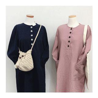 Linen Blend Button-front Dress