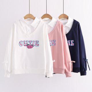 Mock Two-piece Strawberry Print Sweatshirt