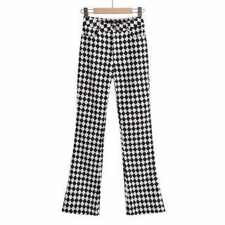 Check High-waist Boot-cut Pants