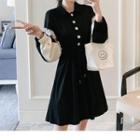 Button Mini A-line Sweatshirt Dress