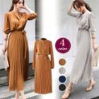 Long-sleeve Button-up Chiffon Midi Dress