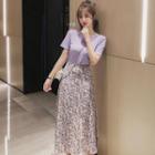 Set: Short-sleeve T-shirt + Floral Print Maxi A-line Skirt