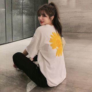 Set: Short-sleeve Floral Print T-shirt + Harem Pants